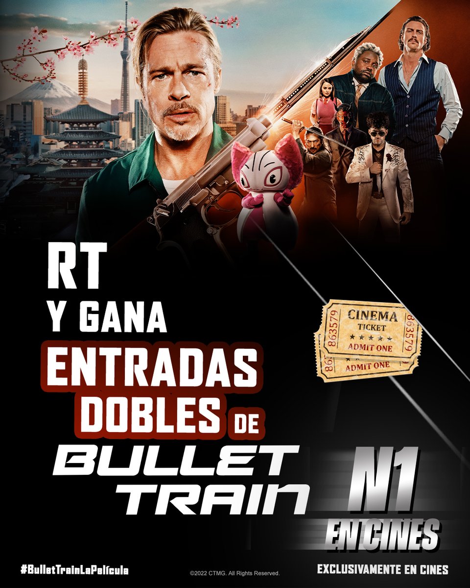 sonypictures_es's tweet photo. Haz RT y consigue una entrada doble para embarcarte en el divertido y trepidante viaje que es Nº1 en cines. #BulletTrainLaPelícula, protagonizada por Brad Pitt. Exclusivamente en cines.

BB.LL: https://t.co/fWKsFIHMAG https://t.co/GNkjOlzlE7