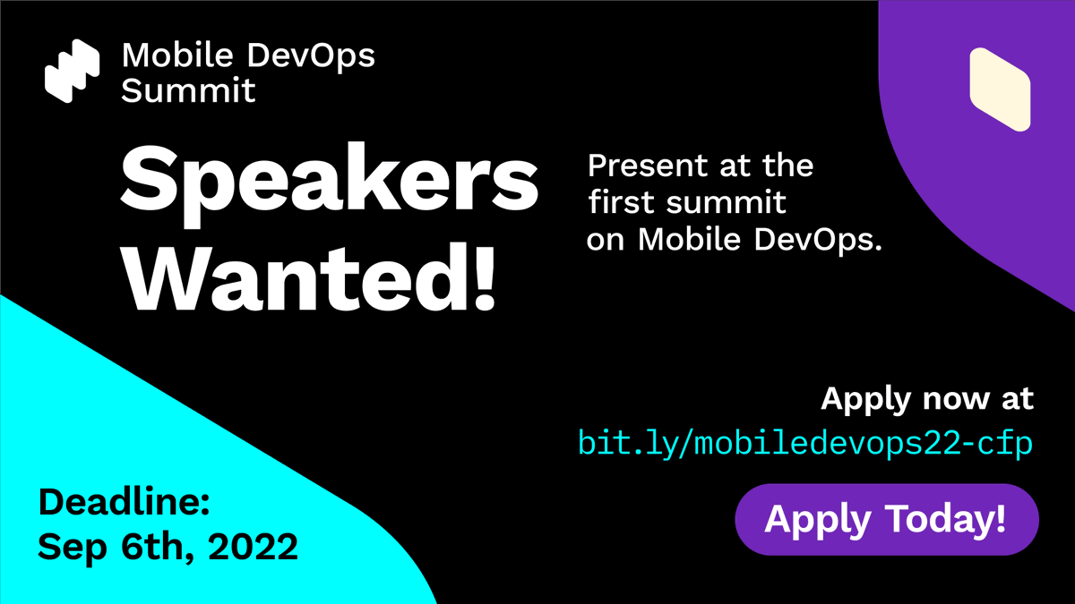 📣 You're invited to present at Mobile DevOps Summit 2022, powered by Bitrise!

Apply as a speaker &amp; drive the conversation on Nov 10th on how to build, test, release, monitor, and collaborate on apps successfully.

Submit your talk → sessionize.com/mobile-devops-… 📌

#MobileDevOps22