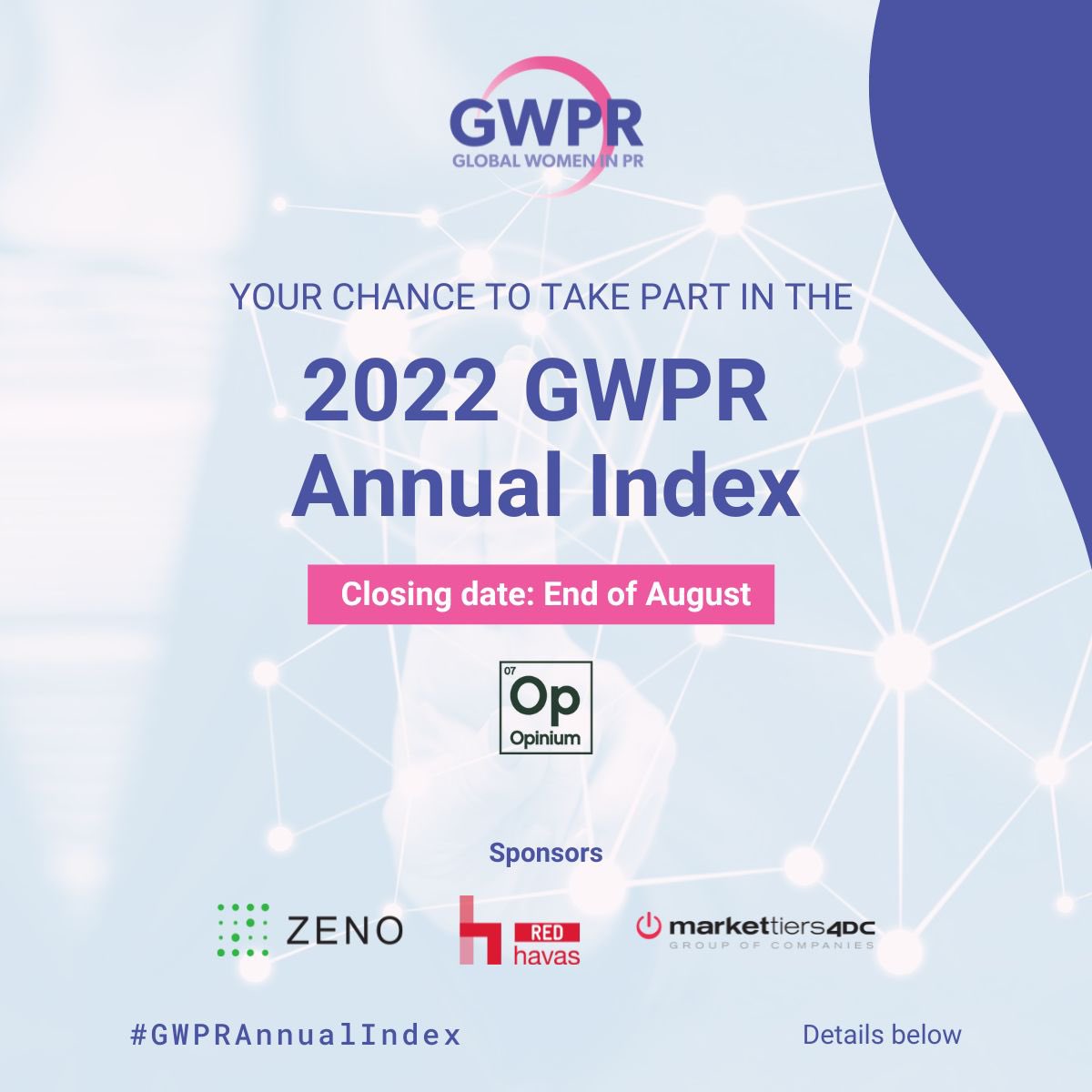 Have you had your say yet? Do you want to be heard? This is your chance to take part in the #GWPRAnnualIndex #WomenInPR #WomenInComms #PR #Agency #InHouse survey.opiniumresearch.co.uk/p?qif=c38b850f…