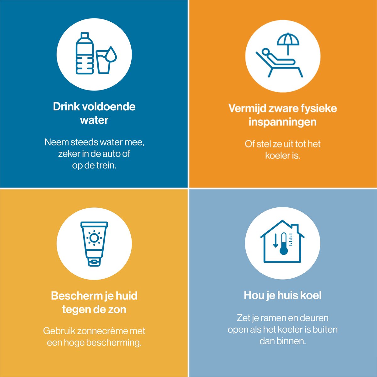 Het KMI kondigt code oranje af voor #hitte. Bescherm jezelf en anderen tegen #hittestress. Tips bij warm weer vind je hier: warmedagen.be/tips-bij-warm-…
