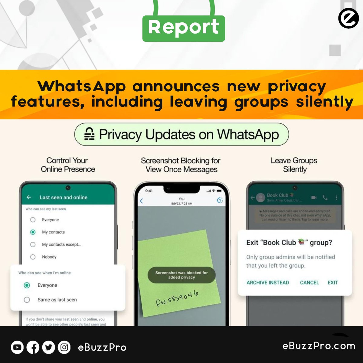 ebuzzprocom's tweet image. WhatsApp announces new privacy features, including leaving groups silently

#WhatsApp #WhatsappUpdate #eBuzzPro