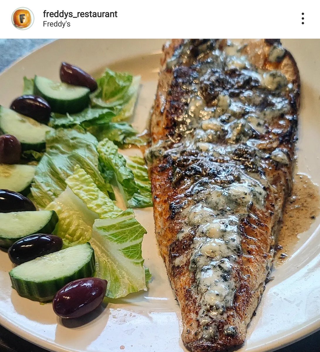RobertM1969's tweet photo. Blackened Pickerel topped with melted crumbled Bleu cheese.  Would you try one?
.
#whereyoureonlyastrangeronce® #eatatfreddysleamington #leamingtonontario #leamington #ontsouthwest #twepi #canada #ontario #pointpeleenationalpark #travelontario #toronto #ottawa #montreal #windsor https://t.co/fqpKc8dNgX