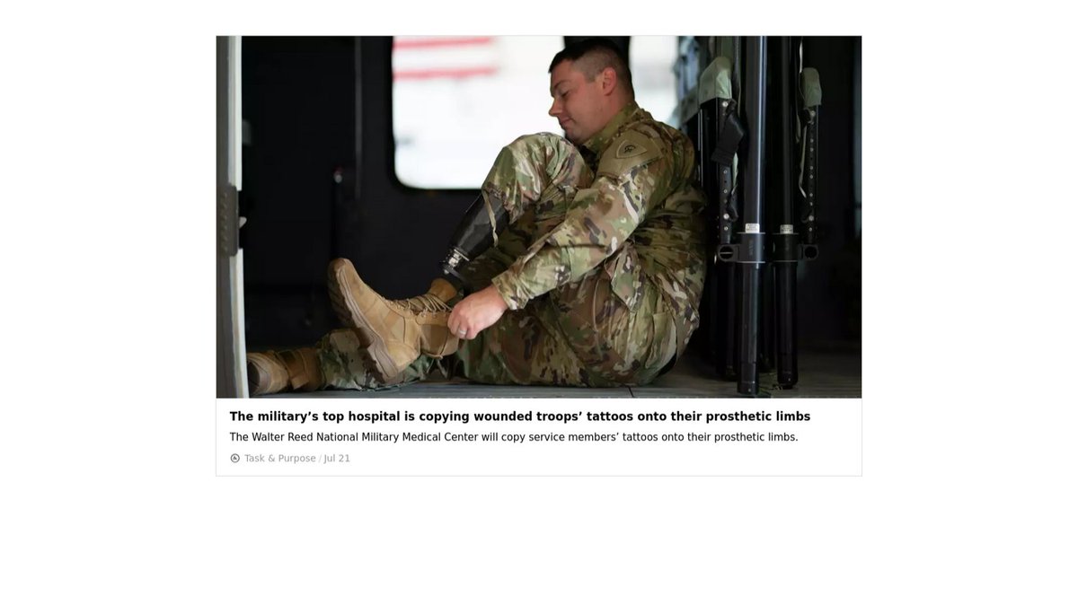 Military top hospital copies tats onto prosthetics.