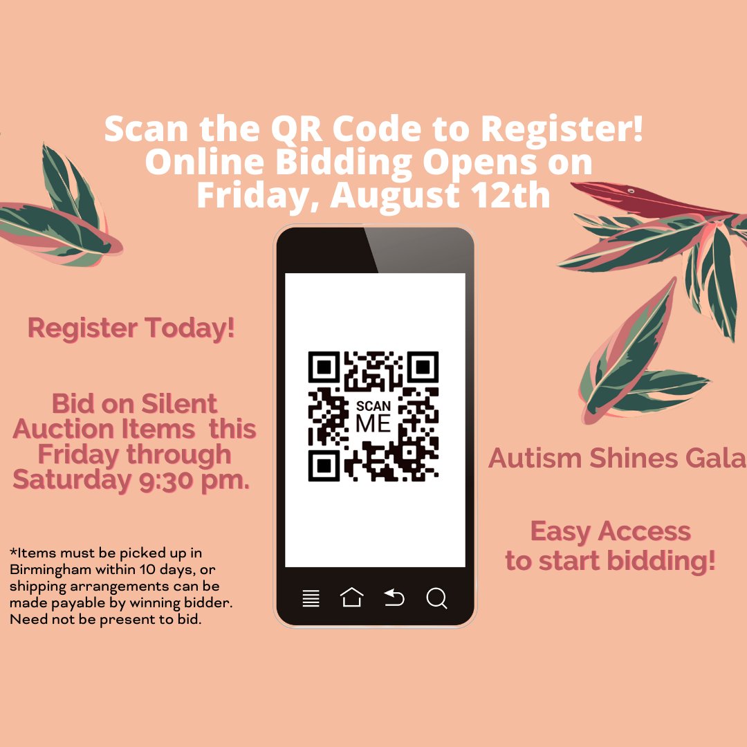 Bidding on our auction items starts Friday night! Scan the QR code to bid early!  Our annual Autism Shines Gala will be held on August 13th at Regions Field. Order your tickets today and see the items in person! 
#autismsupportal #autismshinesgala