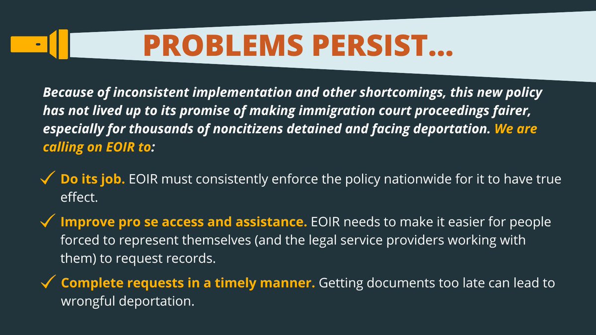 AmicaCenter's tweet photo. Lack of access to immigration court records puts people at risk of wrongful deportation. We call on @DOJ_EOIR to improve records access before more people are wrongfully deported. #EOIR #EOIRDocsAccessNow #ImmigrationJustice https://t.co/x4SCi64uaI