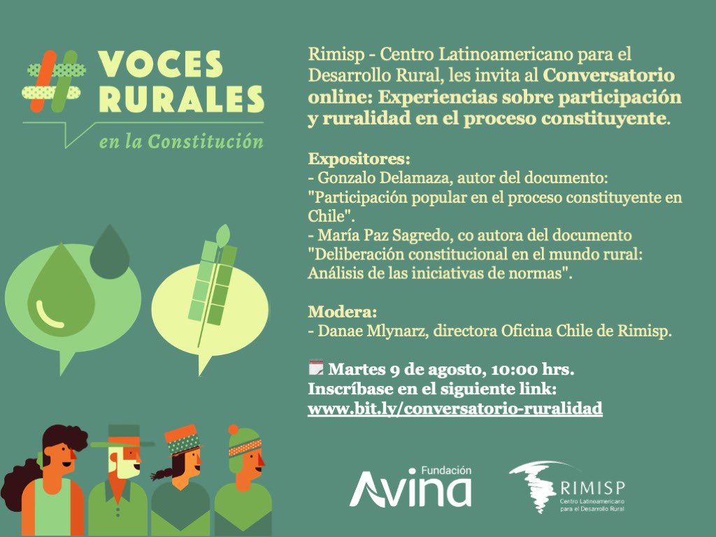 dmlynarz's tweet photo. Hoy a las 10 hrs. Te invitamos a conocer el resultado de 2 estudios sobre Participación en el proceso constituyente en Chile @Rimisp @FundacionAVINA @Ceder_ULagos @RParticipacion @NicoArrau @CECPAN https://t.co/700Imwat4Z