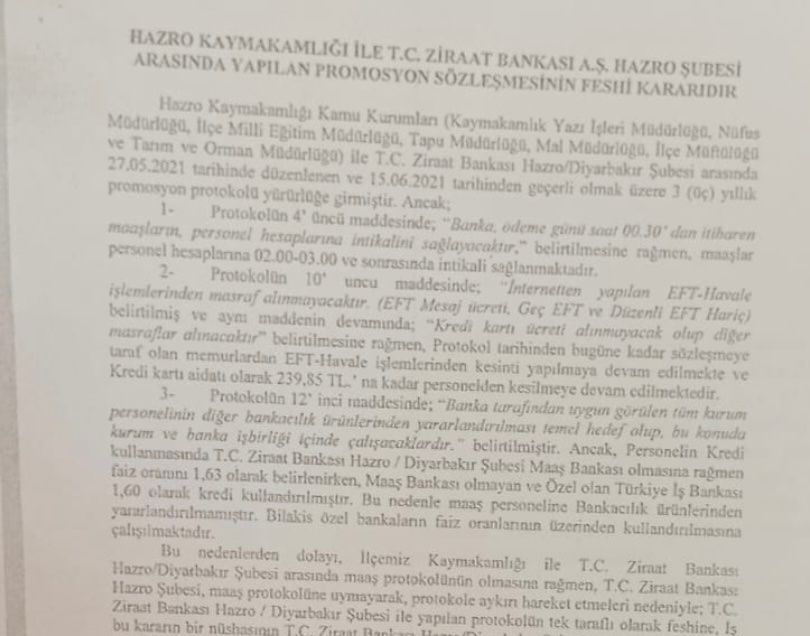 Tebrikler Hazro.
Öngörülemeyen enflasyon artışına bağlık olarak yükselen maliyetlerle, Bankacılık hizmetlerinin sunumunda yaşanan aksaklıklar ve mevcut promosyon sözleşmesinin feshini gerektiren nedenlerin doğması üzerine Hazro ilçemizde Banka Promosyon Sözleşmesi feshedilmiştir+
