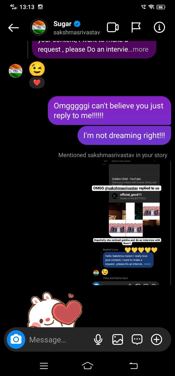 GoldenNessIndia's tweet photo. @SakshmaSr thankyou so much for replying on our golden child Instagram fanpage. I'm hoping for the best now golcha really really deserve more recognition in india and you're the only person who can do this!🙏💛✨ @GoldenChild @Hi_Goldenness https://t.co/f4MorHEiRu