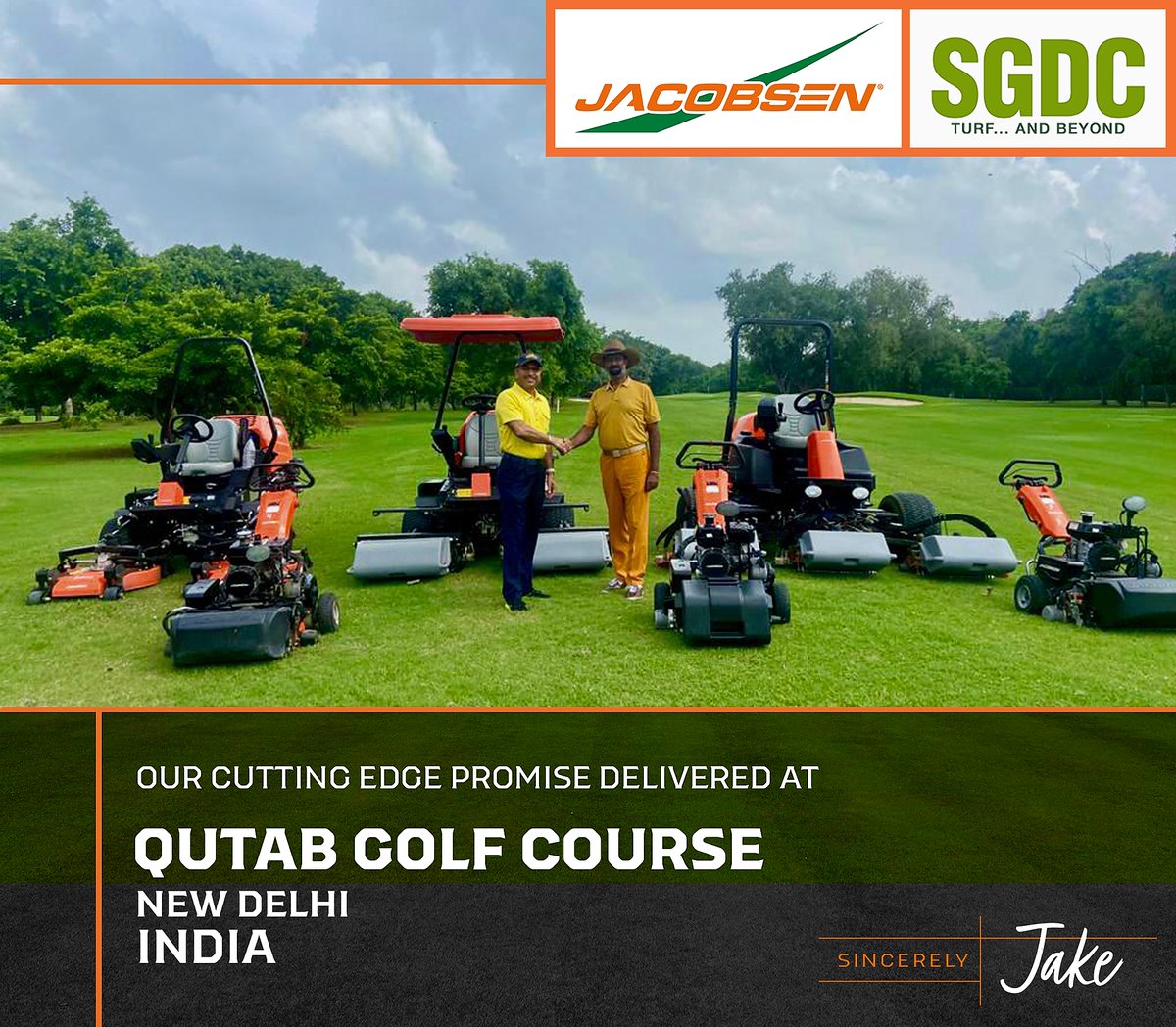 JacobsenTurf's tweet photo. 🇮🇳 Our cutting edge promise delivered by dealer partner SGDC to Qutab Golf Course in New Delhi, India.
Find your nearest Jacobsen dealer: https://t.co/4o97ZGdqeJ
#Jacobsen #IndiaGolf #GolfMowers #Greenkeeping #SincerelyJake https://t.co/0ala60zmIm