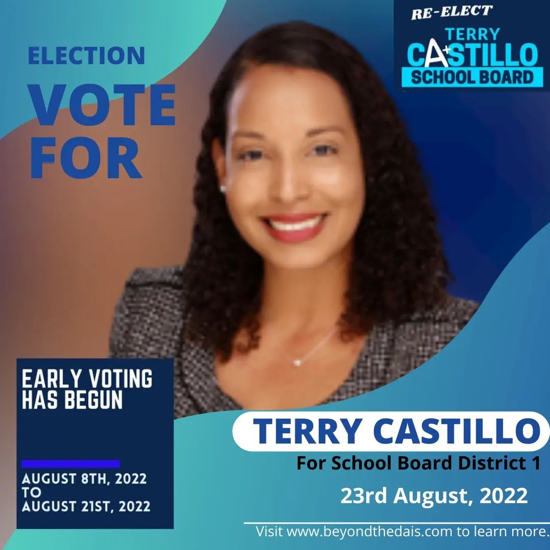 👉It's time to vote! Re-elect Terry Castillo.

🎯Early voting has begun.

💥Election Day is on August 23rd, 2022.

#vote #vote2022 #august #election #terrycastillo #osceola #osceolacounty #florida #unitedstates #school #schoolboard #schoolboarddistrict1 #beyondthedais #Voting