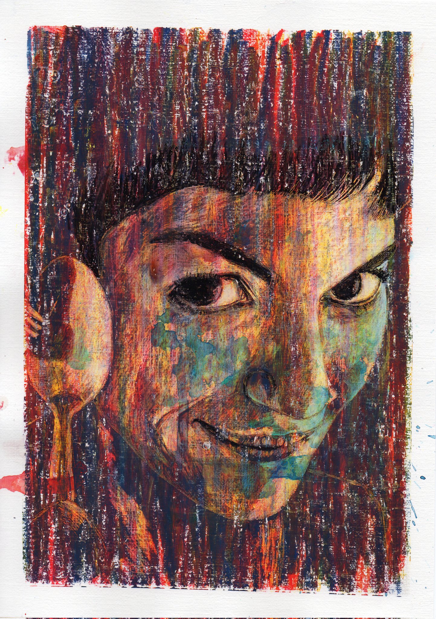 Happy birthday Audrey Tautou! This picture: oil and ink on acrylic paper, 21cm x 30cm. 