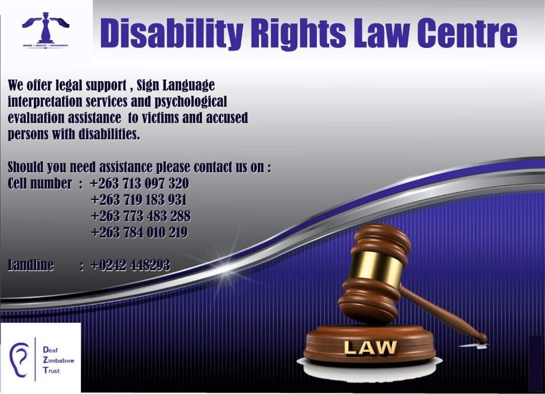 DeafZimTrust's tweet photo. Did you know? We provide free legal assistance and Sign Language interpretation to accused and victims with disabilities. Get in touch with us on +263 77 348 3288.
Promoting access to justice for PWDs.
@LRFZimbabwe 
@sphampofu 
@MKundi21 
@NASCOHZW1 
@NasperM 
@BrianMalvin https://t.co/FR7fJ5KknU