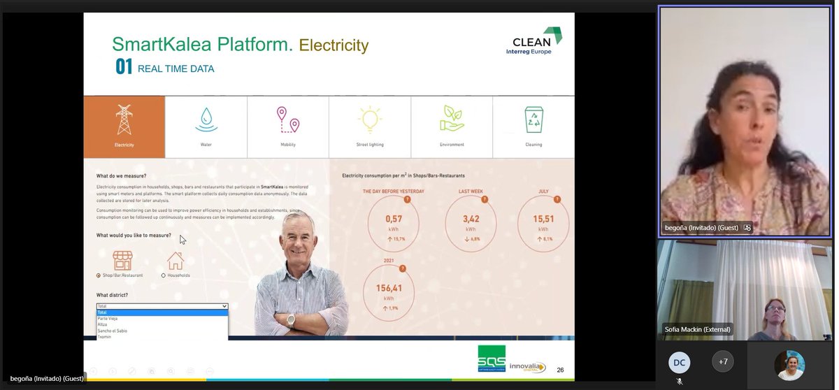 Interreg_CLEAN's tweet photo. 🔴LIVE at #CLEANproject seminar @FomentoSS's #SmartKaleaproject and the implementation of #SmartKalea monitoring platform and public visualisation by Begoña Laibarra from @sqsspain Software Quality Systems❗️ https://t.co/zST3GyjezB