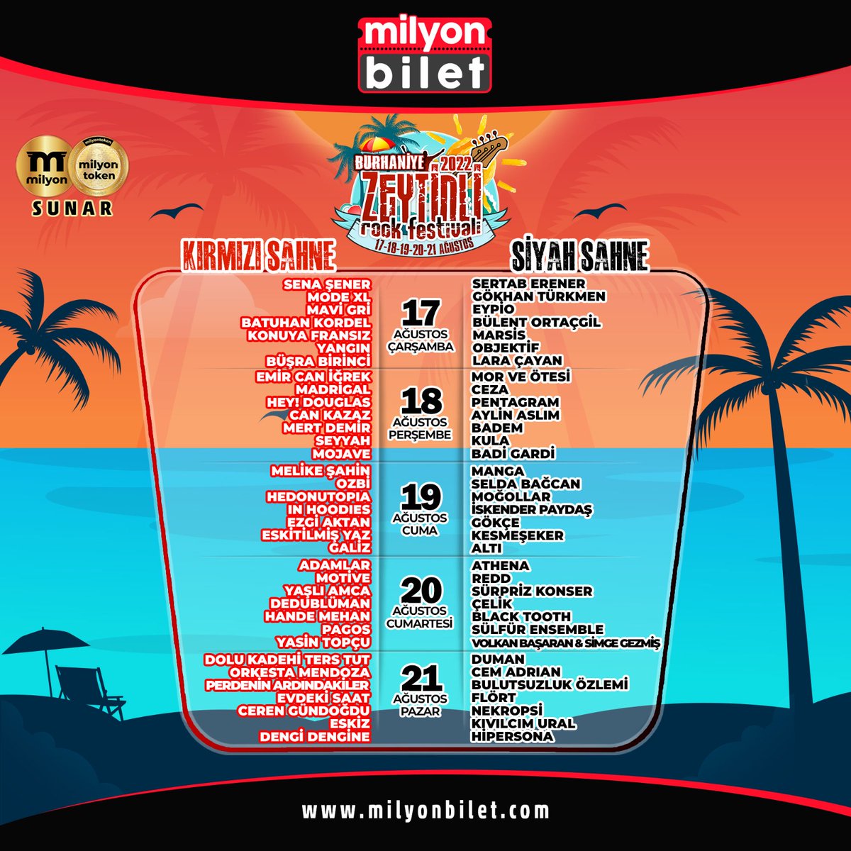 Türkiye'nin en büyük rock festivali için geri sayım başladı! 🎉

Zeytinli Rock Festivali 17-18-19-20-21 Ağustos 2022 tarihlerinde Burhaniye / Balıkesir’de! 🤘

Biletler milyonbilet.com ve Milyonbilet App'de! 🎫

#milyonfest #zeytinlirockfestivali #milyonbilet  #festival