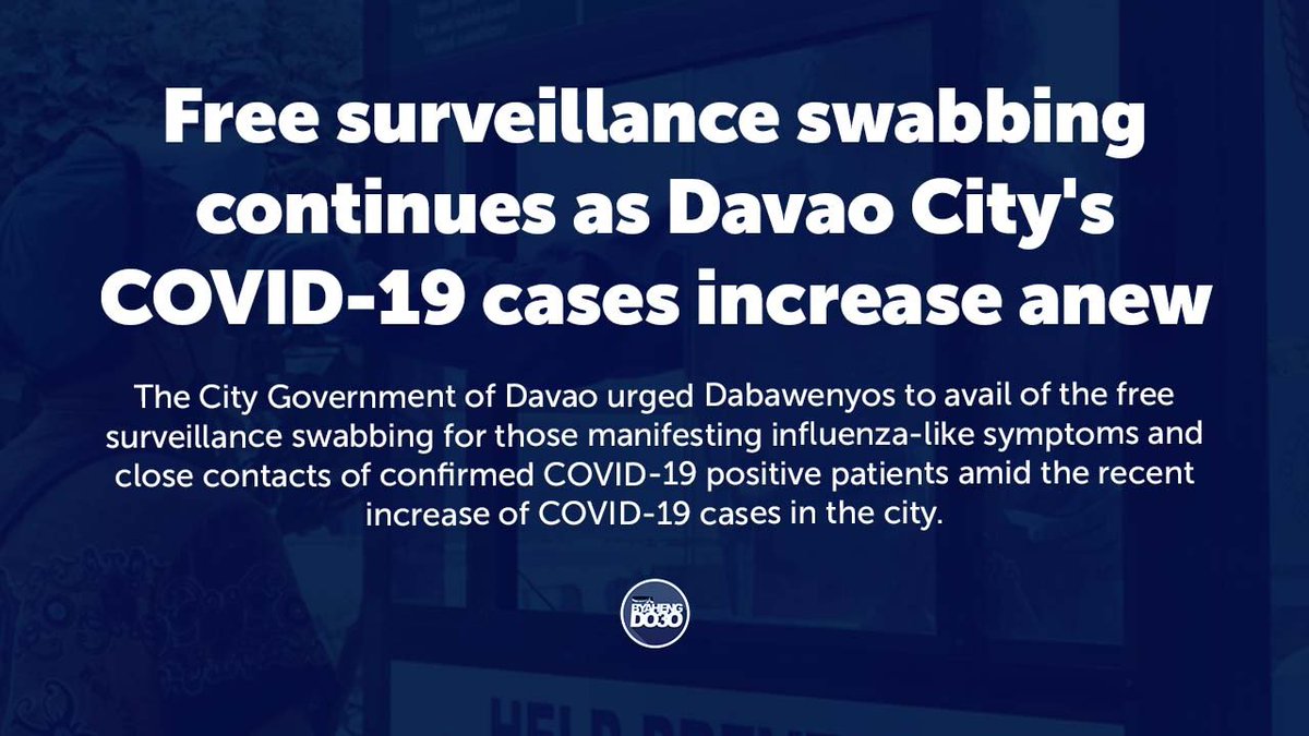 davaocitygov's tweet photo. The Sta. Ana Health Center Covid-19 Cluster Clinic (CCC), Crocodile Park Swabbing Site, and the Talomo River Covid-19 Cluster Clinic (CCC) are the ones catering to free swab testing for confirmed COVID-19 positive close contacts.

READ: https://t.co/OJGDA53GvT https://t.co/USc9kihzbN