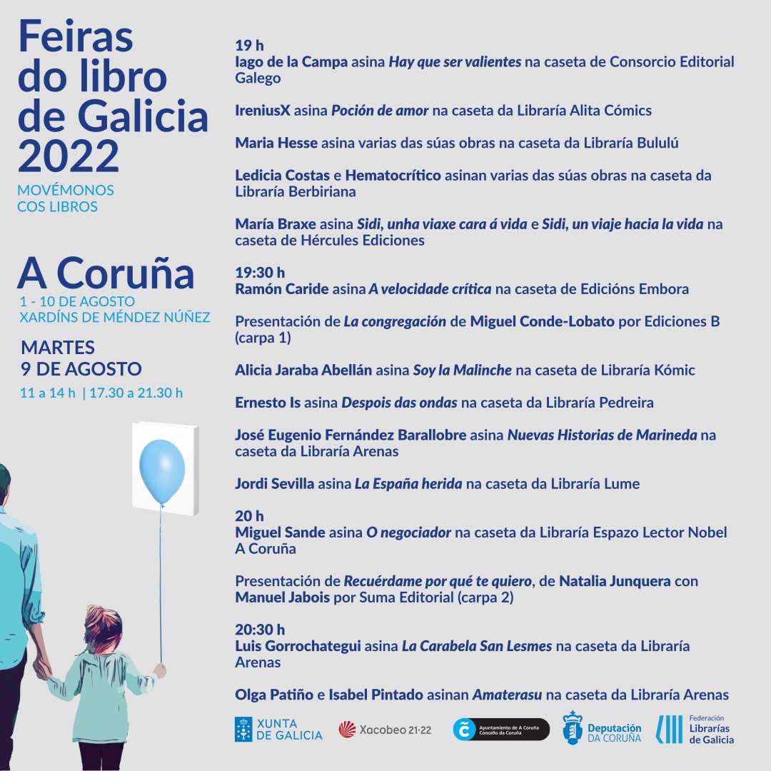 Outra xornada máis da #FeiradoLibro da Coruña: a penúltima! 💙📘📘📘

Aproveitade para mercar os vosos libros favoritos cun 10% de desconto, e participade nas actividades que temos preparadas!

#MovémonoscosLibros