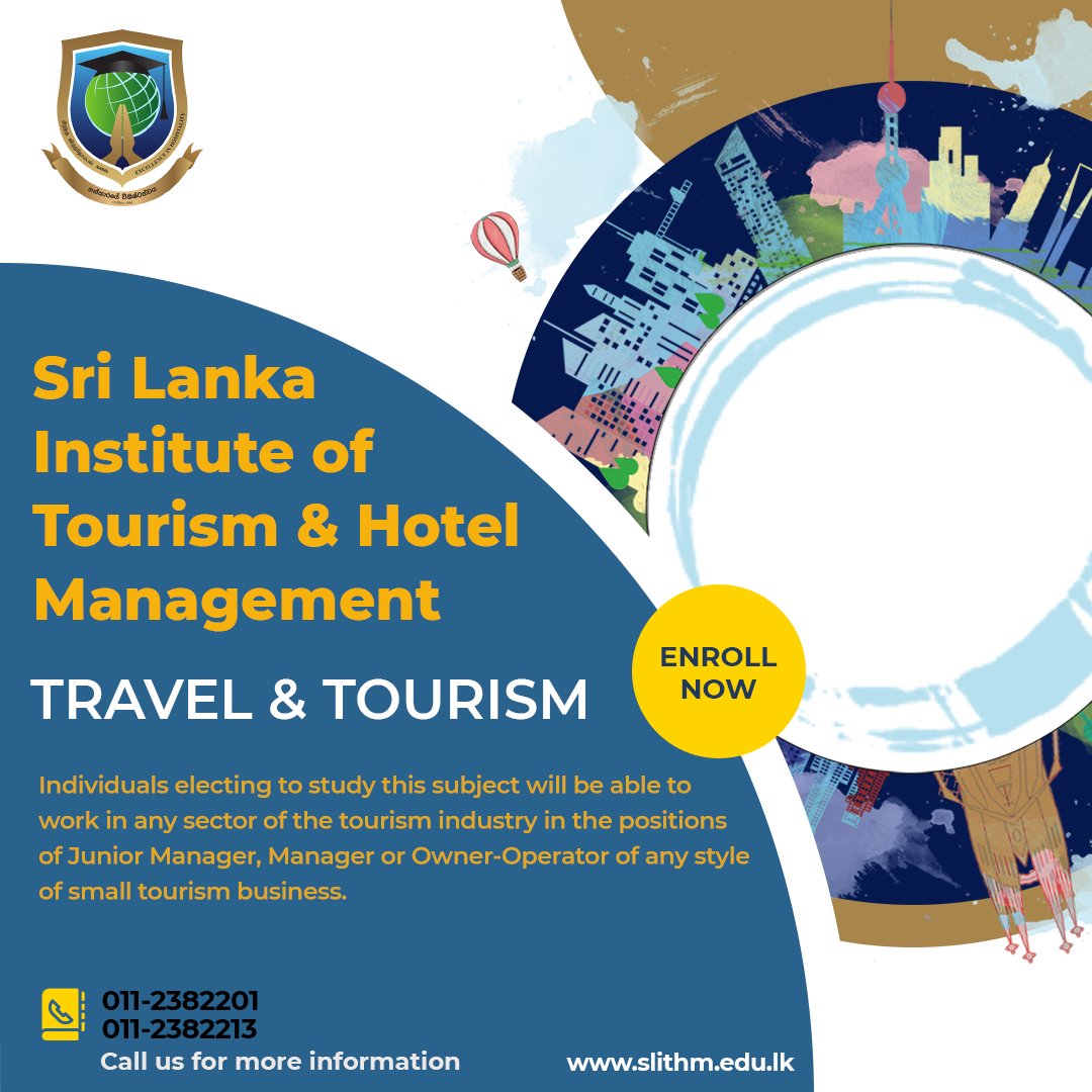 SSlithm's tweet image. As Sri Lanka is a tourism hotspot this industry is a widely sought-after field as it holds many perspectives in terms of career.
Engaging in any one of our travel and tourism courses will indefinitely give students an opportunity to put their best step forward!