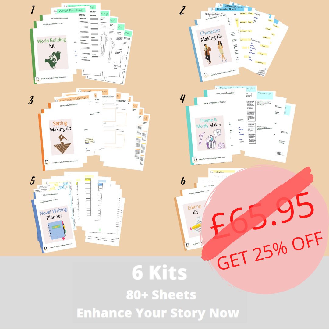 SUMMER SALE for Writing Guides❣️📚🖊️
Need help writing your awesome idea that's been floating around in your head😶‍🌫️- into a completed book?
Now's your chance. Get your hands on a stress-free way of writing!
Enjoy your new kits, helping avoid plot holes
discoveringawritersvoice.com/resources/