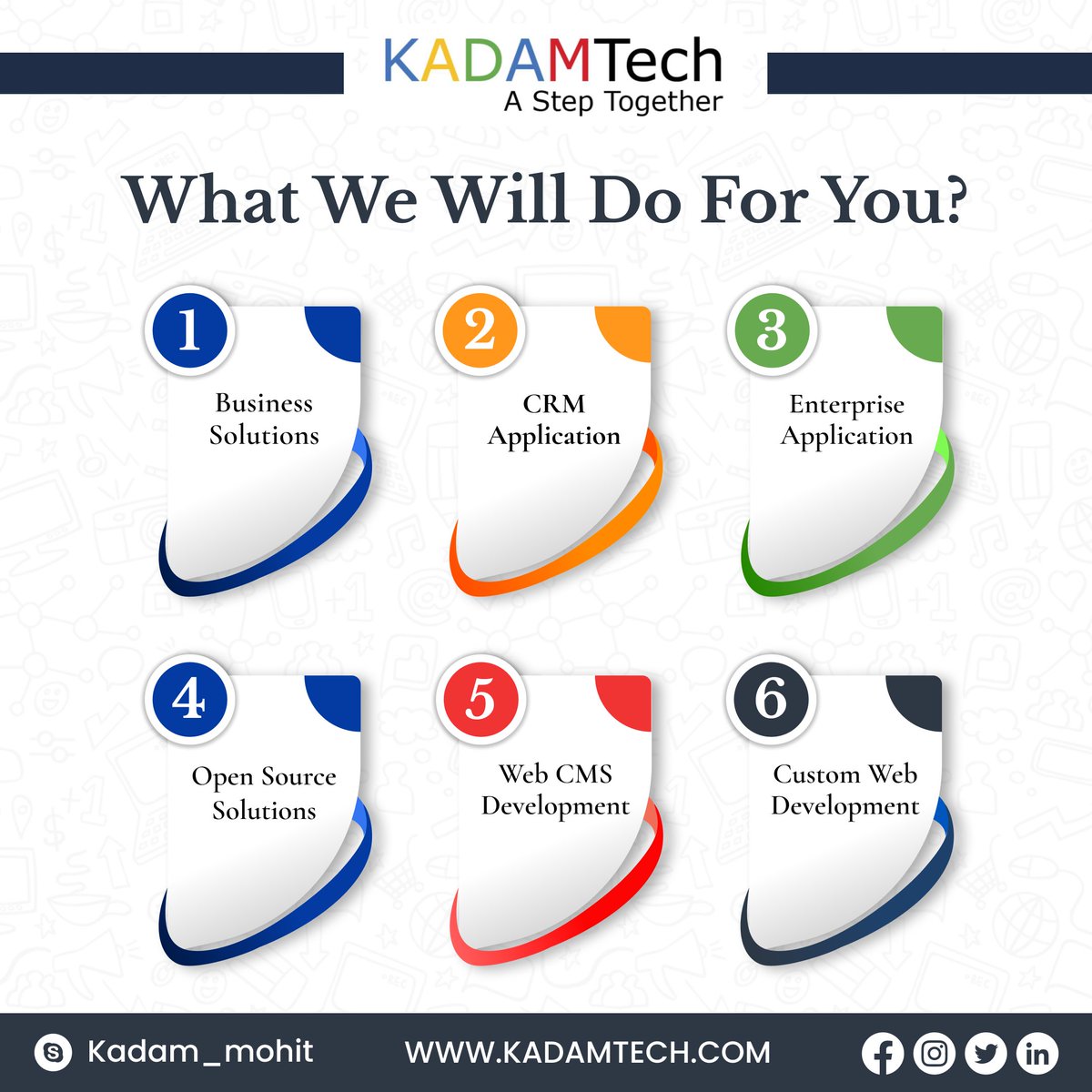 KadamTech1's tweet photo. What We Will Do For You?
-Business Solutions
-CRM Application
-Enterprise Application
-Open Source Solutions
-Web CMS Development
-Custom Web Development

#AStepTogether #WebDesigning #WebDevelopmentIndia #WebDesigningIndia #BrandPresence #WebDesignandDevelopment https://t.co/BjdyKNz9qi