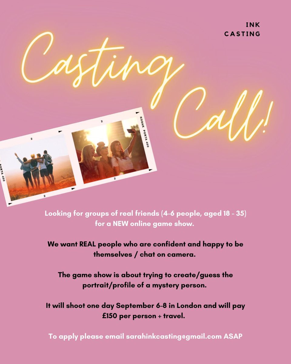 Casting call! Looking for real groups of friends, aged 18-35, for this fun, online game show. Looking anywhere in the UK. #CastingCall #castingcouch #casting #castinguk #castinglondon #castings