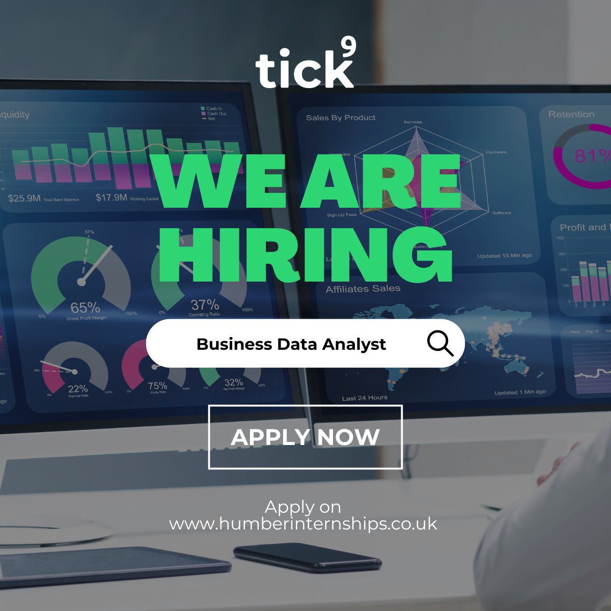 Tick9ltd's tweet photo. **New Opportunity Available**
As stated by the @HumberInterns last week, we are working together to recruit a Business Data Analyst.

Our aim is to give the opportunity to turn this internship into a full-time role with the Tick9 team.

Apply here: https://t.co/SY9xsdsqeL https://t.co/VQ0egxFFrh