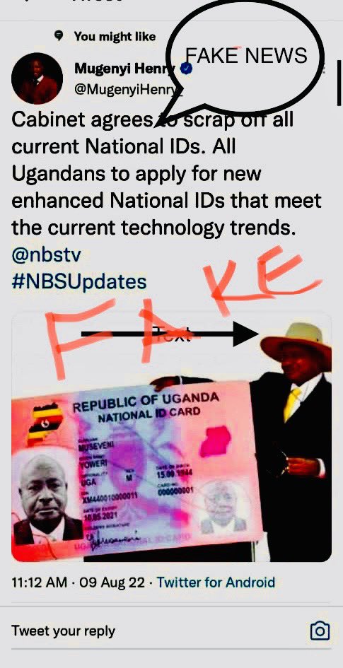 NIRA_Ug's tweet photo. #FAKENEWS: We would like to clarify that, there has not been any pronouncement to “scrap off all current National IDs” https://t.co/hBGFxSXvFi