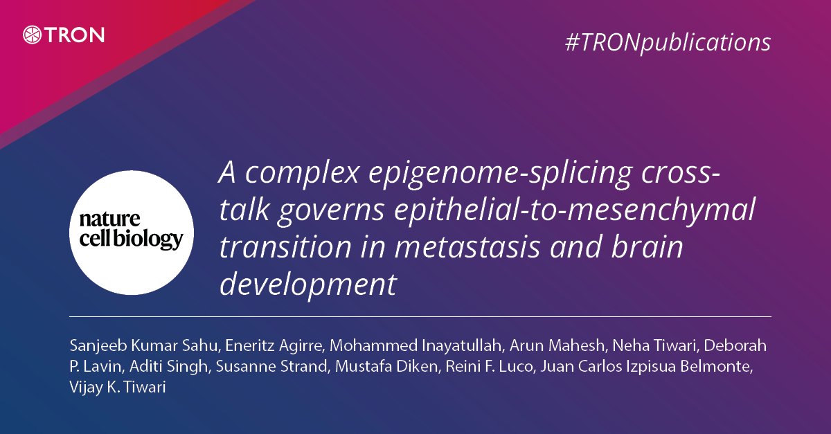 | #TRONpublications | We are proud to have contributed to the discovery that ZNF827 is strongly induced during EMT transition and modulates #splicing in brain development and #breastcancer metastasis. Now published in Nature Cell Biology 👉 doi.org/10.1038/s41556… #epigenetics