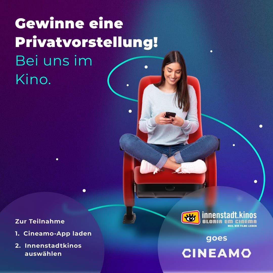 innenstadtkinos's tweet photo. Noch ein Grund mehr die @cineamo_app jetzt zu installieren...
Neben dem aktuellen 2:1 DEAL beim #Kino-Ticket wird unter allen Usern die bis 31.8. die #App herunterladen eine Privatvorstellung in den #Innenstadtkinos verlost.
Die App gibt es hier: https://t.co/gXica6QntV #cineamo https://t.co/gB45YyN7dA