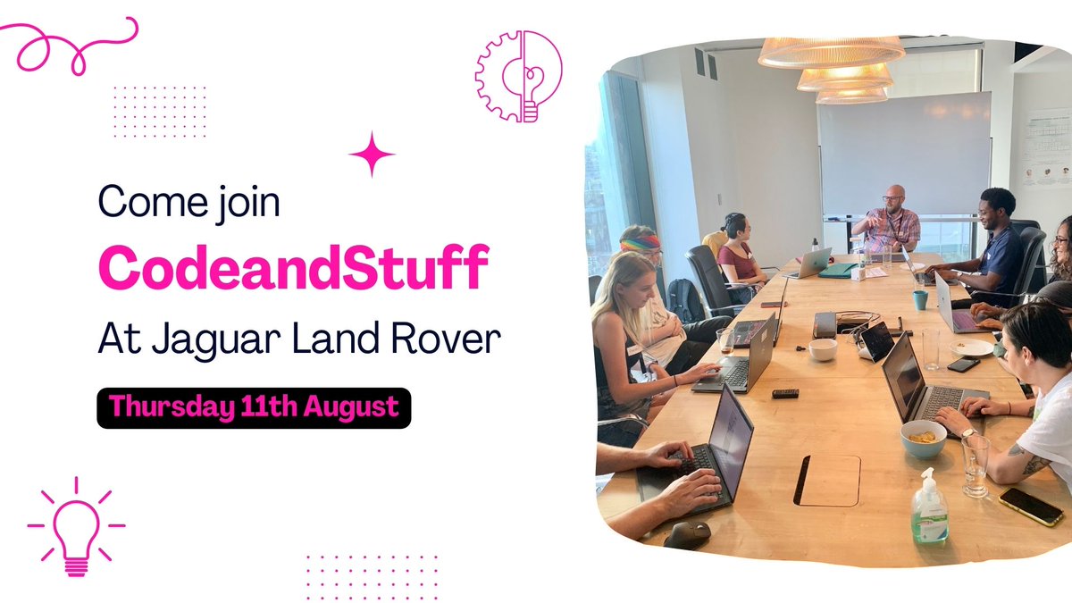 CodeAndStuff_uk's tweet image. We are at Jaguar Land Rover in Manchester this Thursday.
There are still a few tickets available. Sign up on Eventbrite. ow.ly/xHbt50KfBS2
Please remember to cancel your order if you are no longer able to attend.
#CodeandStuff #Womenintech #nonbinaryintech #codenewbies