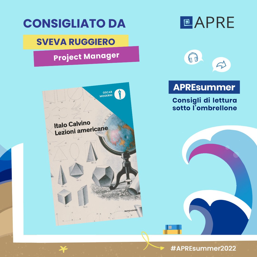 📢 #APREsummer2022 - Day2 📚 ⛱
📖 "Lezioni Americane" di #ItaloCalvino ✍️ <a href="/Mondadori/">Mondadori</a> 

📌 "Come orientarsi nelle trasformazioni? Ogni lezione prende spunto da un valore della letteratura alla base del passaggio al nuovo millennio."

#Consiglio di <a href="/SvevaRugg/">Sveva</a> Project Manager 💡