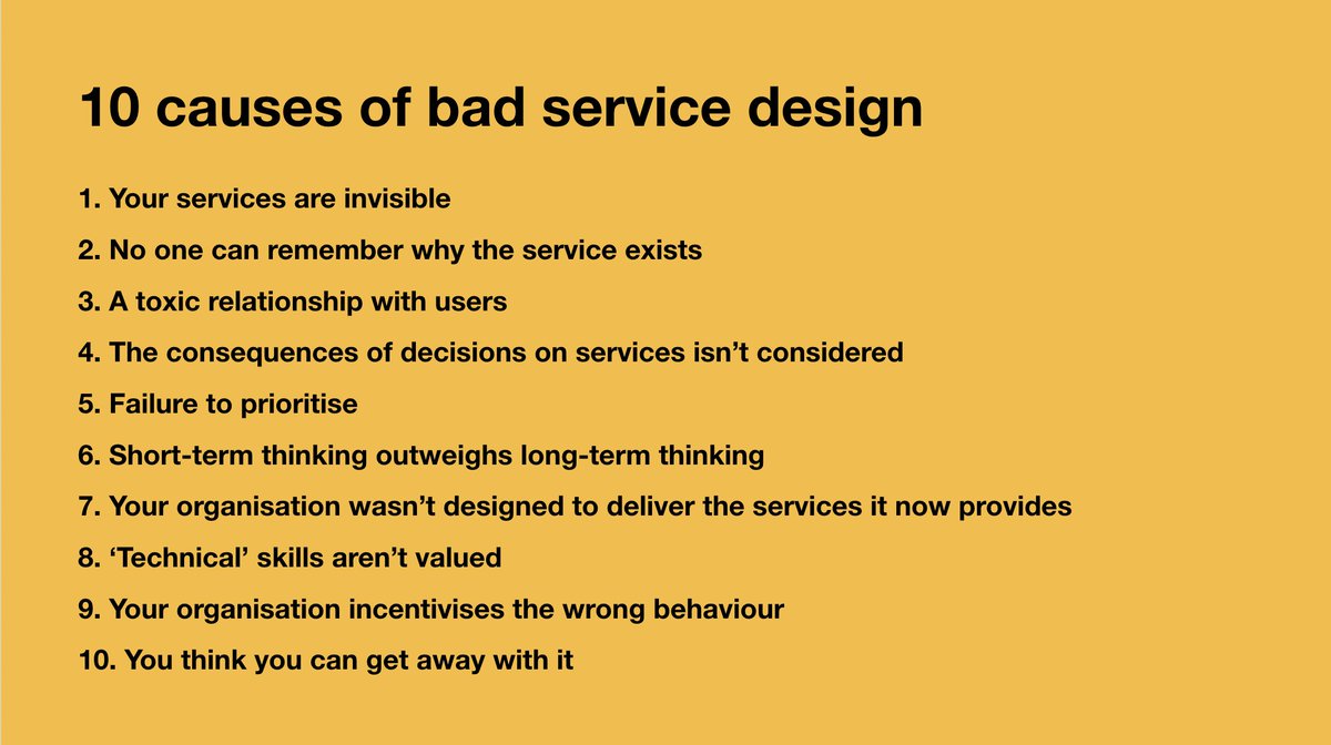 Lou Downe (@loudowne) on Twitter photo Delivering good services is HARD, but the problems we have aren't unique
After nearly 2 years of <a href="/theschoolofgood/">The School of Good Services</a> here are the top 10 most common causes for bad service design…
good.services/blog/rwfxy0ww6… Delivering good services is HARD, but the problems we have aren't unique
After nearly 2 years of <a href="/theschoolofgood/">The School of Good Services</a> here are the top 10 most common causes for bad service design…
good.services/blog/rwfxy0ww6…