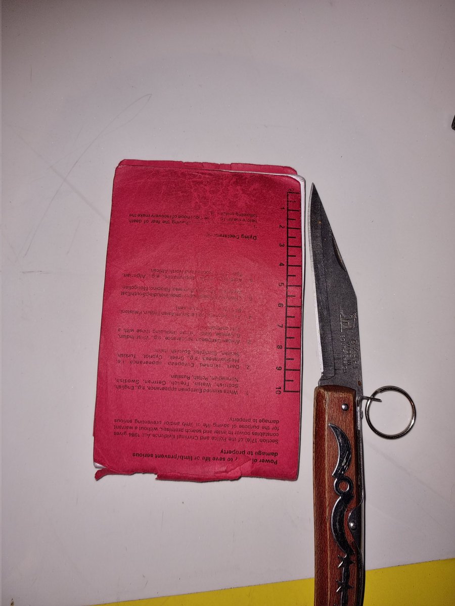 MPSRTPC's tweet photo. Officers from #SouthRPT were conducting patrols around @MPSSouthwark last night, after a recent stabbing in the area. A driver was stopped and searched and this was found on him. Driver arrested and investigation ongoing
#A3 #StopAndSearchWorks https://t.co/TXPBSq1WQR