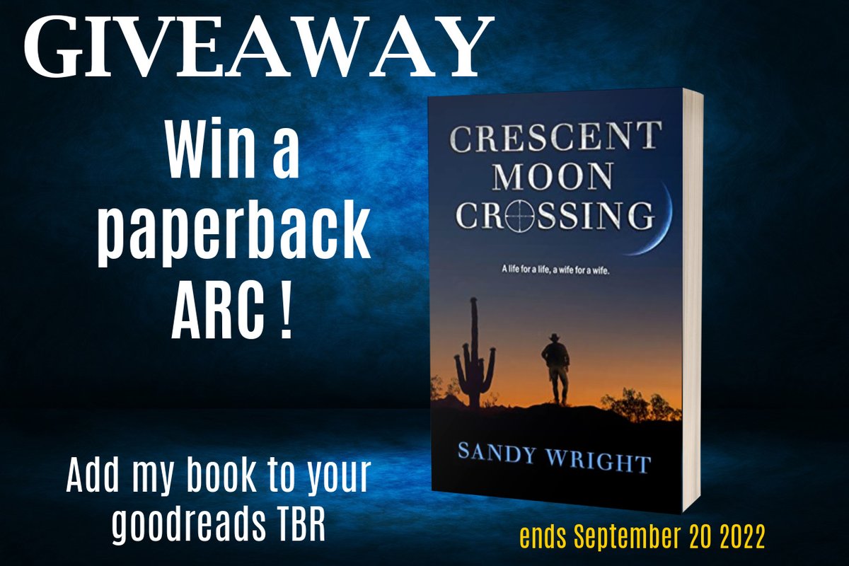 WIN AN PAPERBACK ARC COPY OF CRESCENT MOON CROSSING!
How to enter?
Add this book to your goodreads TBR list 
goodreads.com/.../61788715-c…...
winner will be chosen via goodreads and contacted via goodreads too.
Giveaway ends Sept 20th.
#giveaway 
<a href="/sinazAZ/">Sandy Wright</a>