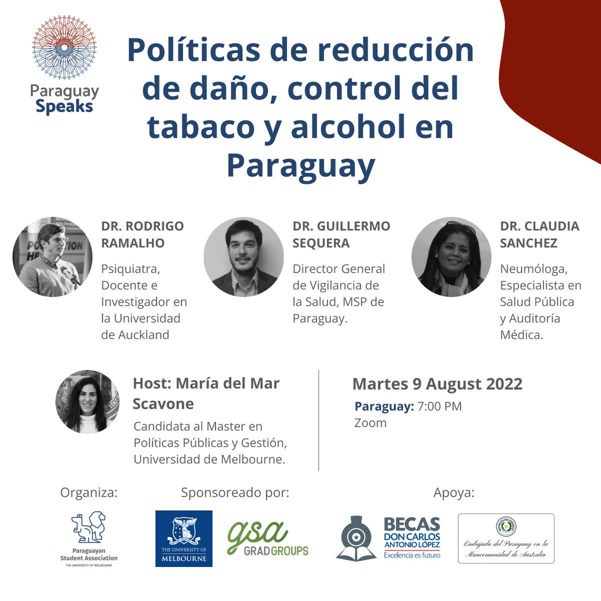 pyspeaks's tweet photo. No te pierdas este panel de médicos donde podrás aprender sobre la situación de las políticas de adicción en Paraguay.

🇵🇾Martes 9 de agosto - 7 PM
🇦🇺Miércoles 10 de agosto - 9 AM

Unite a la conversación: https://t.co/6Gg9rnWD4Z

#PySpeaks2022 https://t.co/SgM5kRHKej