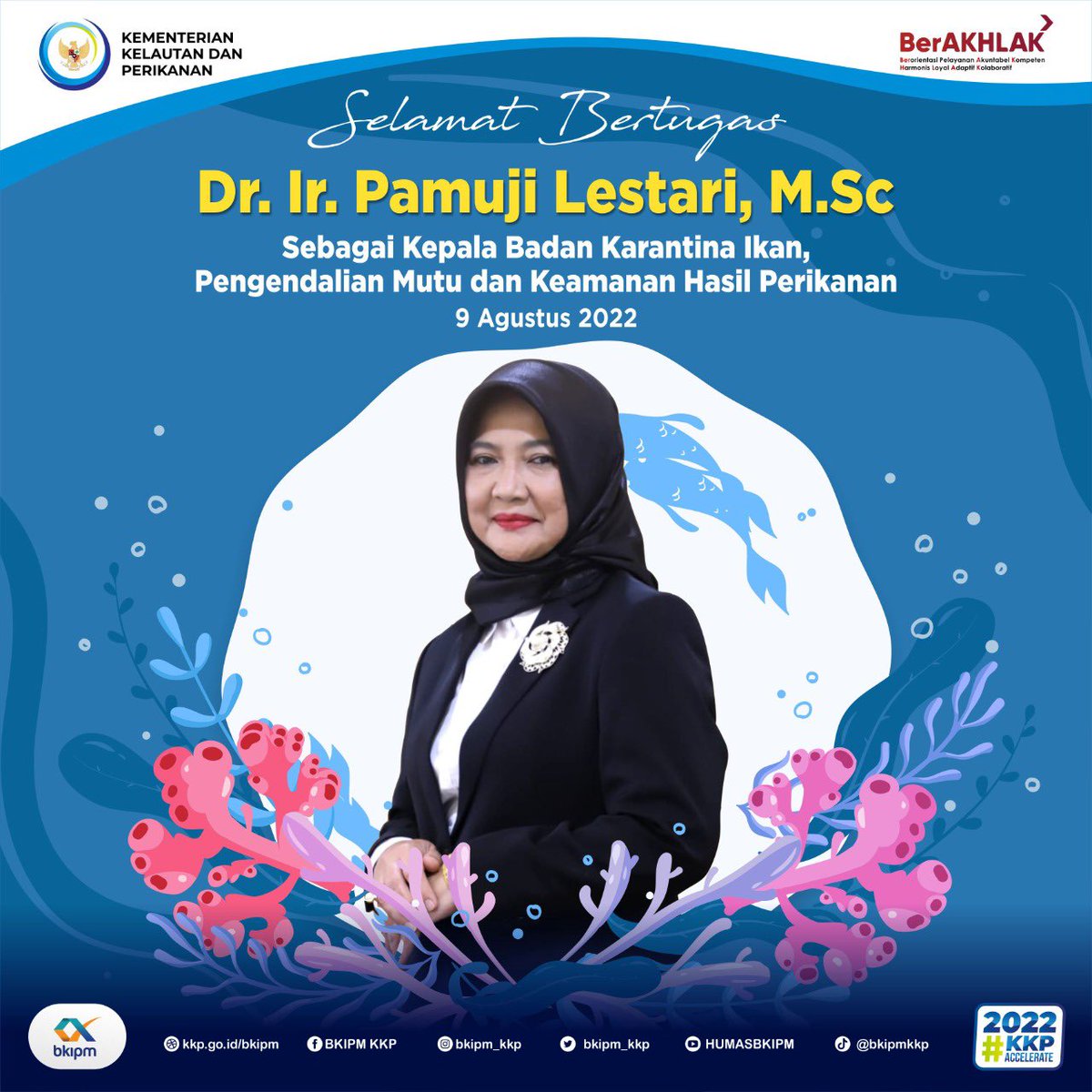 Selamat bertugas Ibu Dr. Ir Pamuji
Lestari, M.Sc sebagai Kepala Badan Karantina Ikan, Pengendalian Mutu dan Keamanan Hasil Perikanan. 

Semoga BKIPM semakin solid dan semakin maju 💪🏻💪🏻💪🏻

#BKIPM
#kkpgoid
#kkpaccelerate 
#menterikkp
#saktiwahyutrenggono