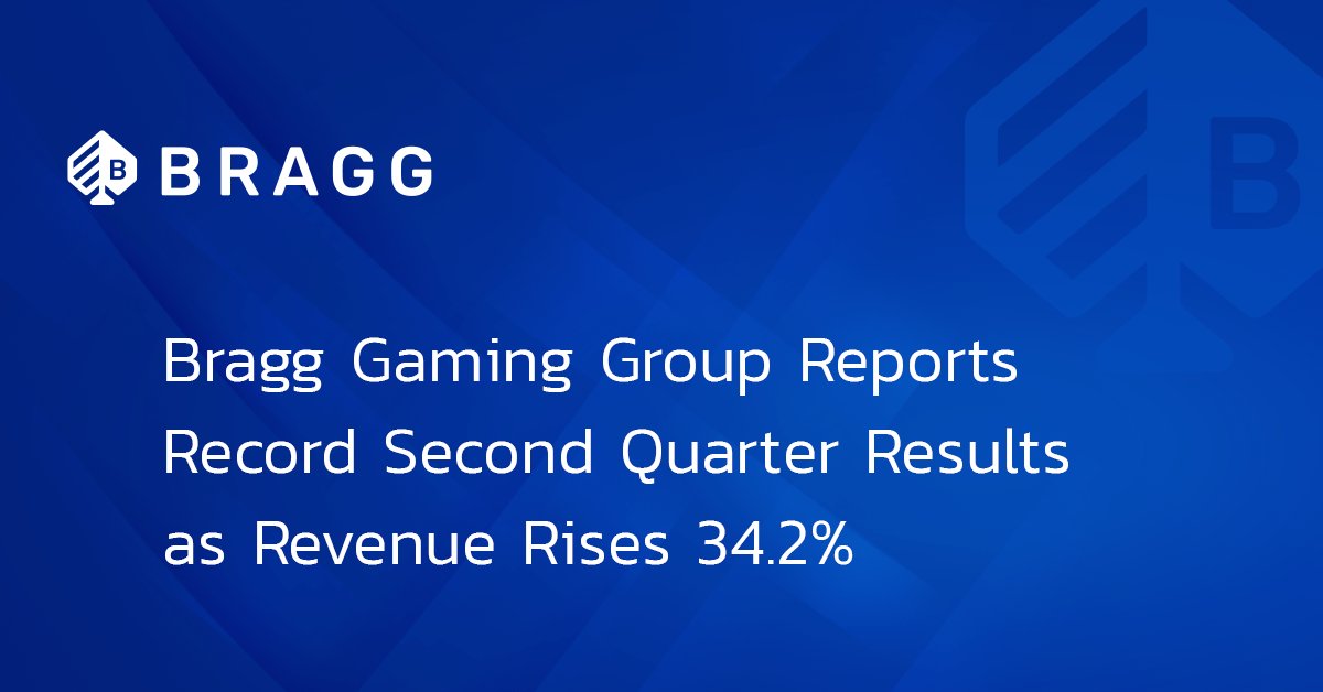 Bragg Gaming Group reports record second quarter results as revenue rises 34.2% to €20.8 Million (USD $21.3 Million) 
$BRAG