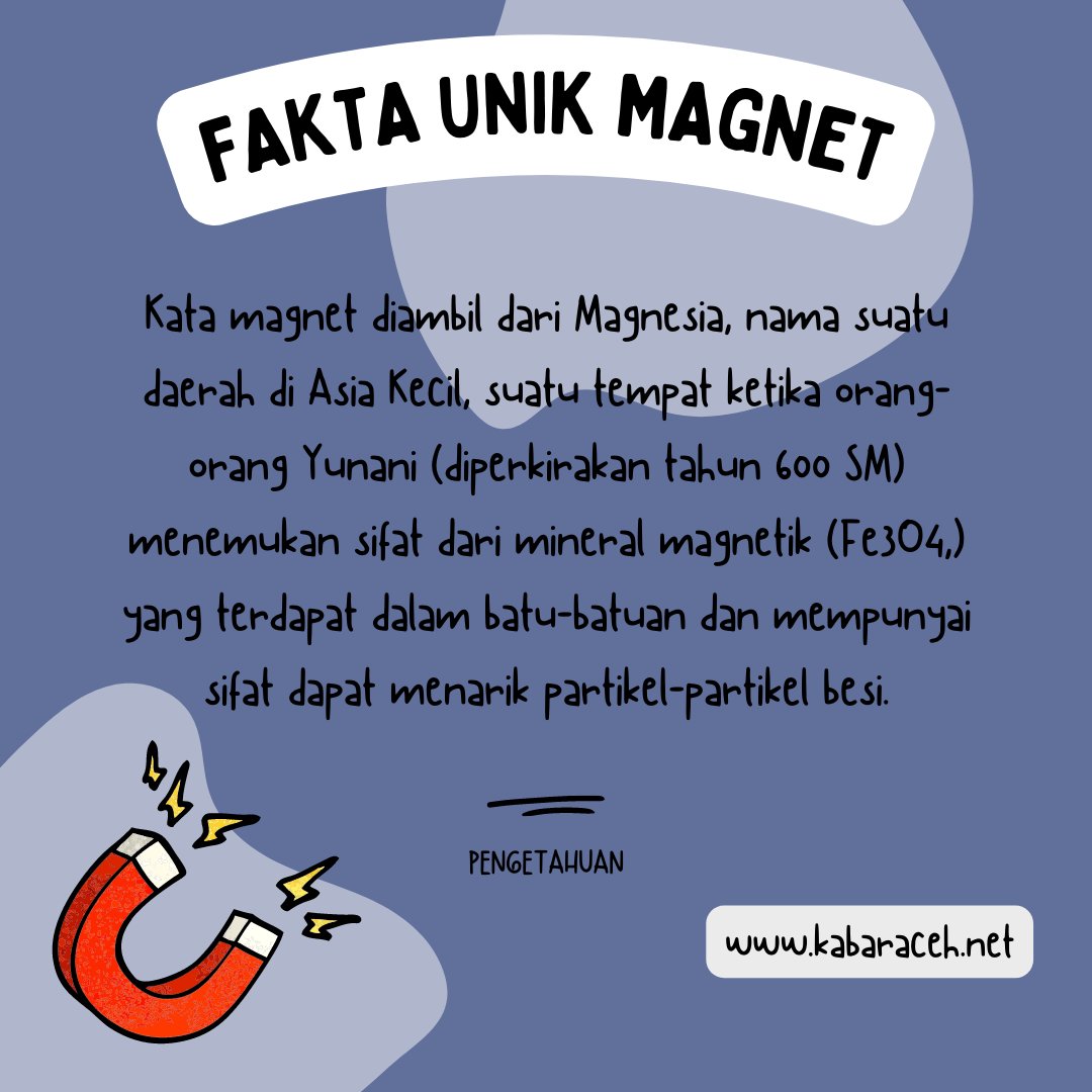 kabaracehnet's tweet photo. Diperkirakan orang Cina adalah yang pertama kali memanfaatkan batu bermuatan ini sebagai kompas, baik di darat maupun di laut. Sebuah magnet terdiri atas magnet-magnet kecil. 

#pengetahuan #magnet #faktaunik #kamuharustau #acehcerdas https://t.co/EZxJsKyWxe