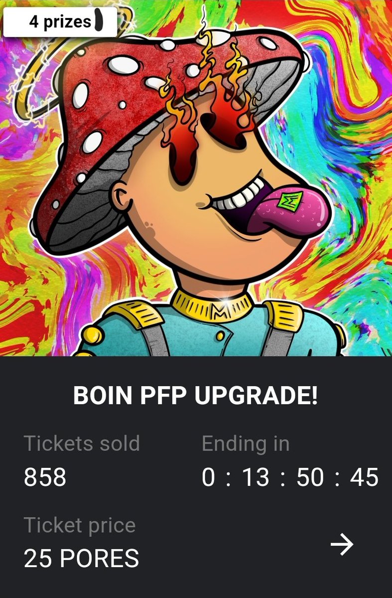 Just under 14 Hours to buy tickets for this week's <a href="/Magic_Mushies/">magic mushies</a> art upgrade!

Get your tickets while you still can!
raffles.magicmushies.io/raffles

#SolanaNFTs #SOL #Solana #NFTs #NFTGiveaways