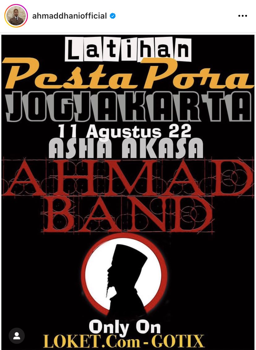 kikiauliaucup's tweet photo. Ahmad Band is back, begitupun (disain posternya) Ahmad Dhani #LatihanPestaporaJogja https://t.co/N5KV3TAz2l