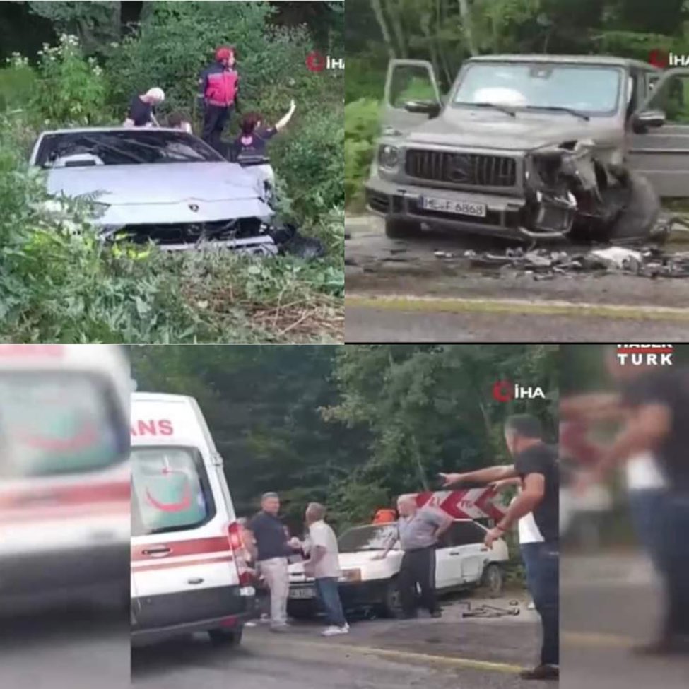 bpthaber's tweet photo. Sakarya’da köy yolunda Lamborghini Urus, Mercedes G AMG63 ve Lada Samara çarpıştı. https://t.co/zDhzKvTB24