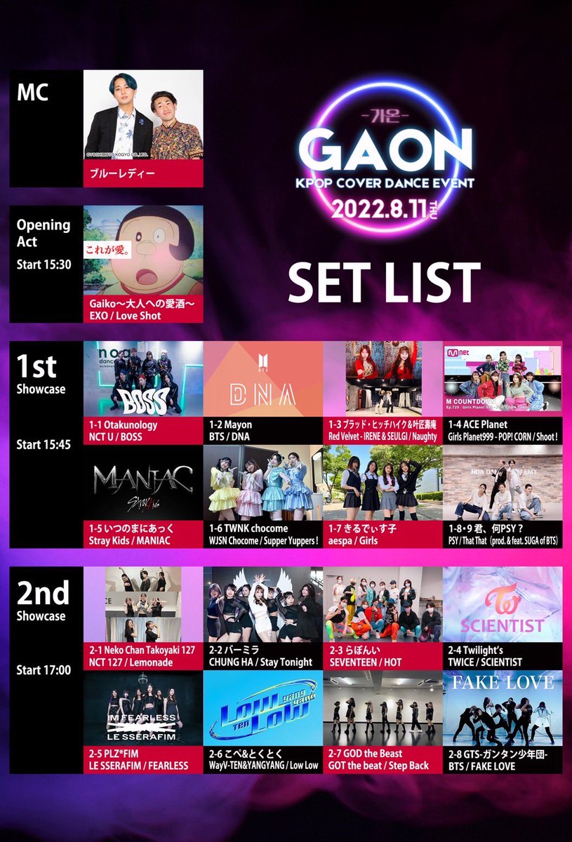 gaon_kpop's tweet photo. 🌟本番セットリスト完全版🌟

セットリストの完全版をお届けします。
GAONは推し活をテーマにしています🇰🇷
GAON公式のTwitterアカウントにて
当日の各ショーケース開始前にチームを紹介していきます。
フォローやリプライ、いいね、リツーイト等ぜひリアクションをして
推しに声を届けてみてください💫 https://t.co/Y5SiNT80dy