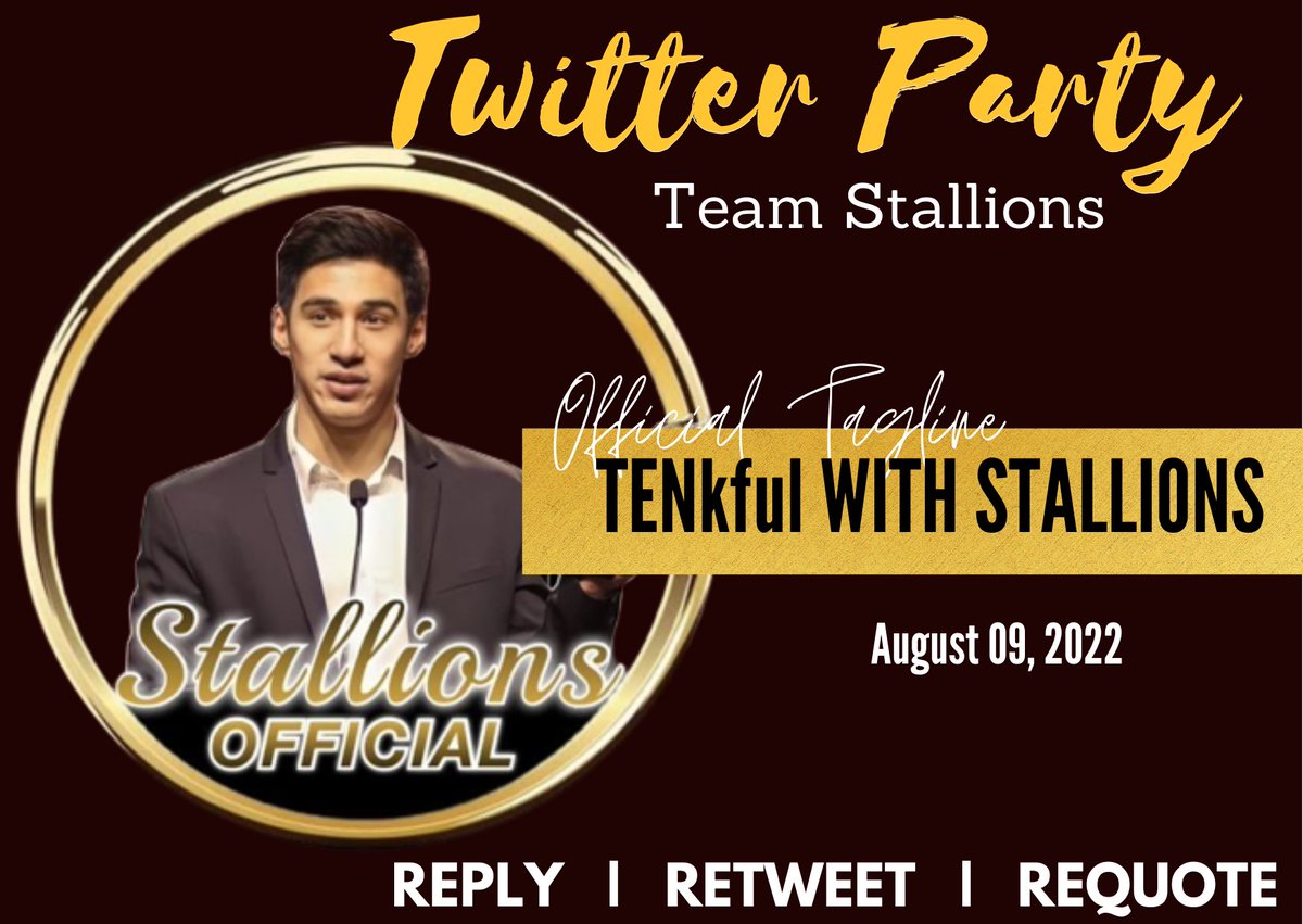 stallionstrend's tweet photo. Twitter Party Starts Now!

TP Reminders: 
- No numbers 
- Minimum of three words per tweet
- No emojis
- No double tagging
- No all caps

Tweet • Retweet • Requote • Reply

Official Tagline:
TENkful WITH STALLIONS

#AlbieCasino
@abcasino09 https://t.co/3FkeJBtGEj