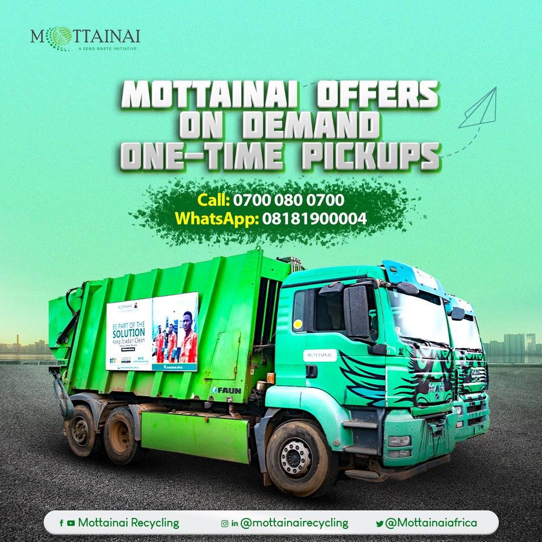 Mottainaiafrica's tweet photo. Call: 0700 080 0700 or WhatsApp: 08181900004 for on-demand one-time pickups in Oyo State. 

#MottainaiRecycling https://t.co/vI3XWDyHpu