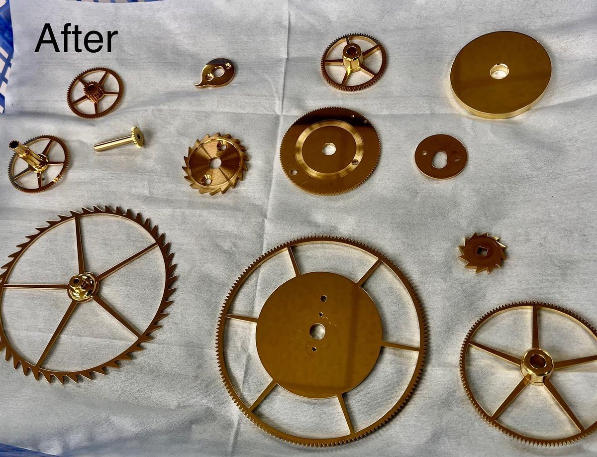 sinclair_uk's tweet photo. What a difference a service makes - full strip, clean and re-oil. 

This Moonphase Sea clock was made in 2007 and has just come back for it’s first service. Now it’s back ticking, ready to start regulating. #clockmakers #sinclairharding #madeinyorkshire https://t.co/ztlPkVsekA