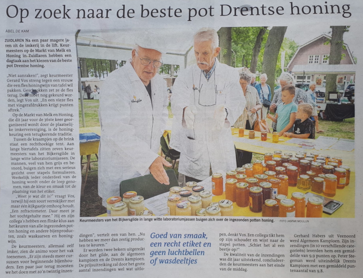 Artikel vandaag in Dagblad van het Noorden over de honingkeuring van de markt van afgelopen zaterdag:
"Op zoek naar de beste pot Drentse honing".
<a href="/dvhn_nl/">Dagblad van het Noorden</a>