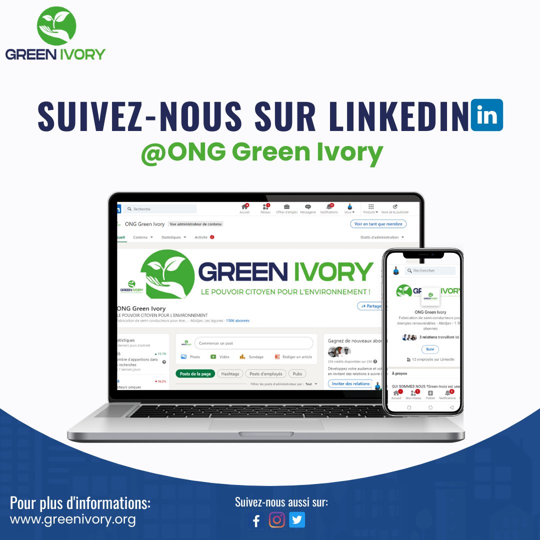 🍀 Suivez nous sur notre compte #Linkedin (linkedin.com/company/green-…) pour ne rien manquer de nos actions et actualités. Visitez également notre site internet pour plus de détails sur notre organisation. #greenivory