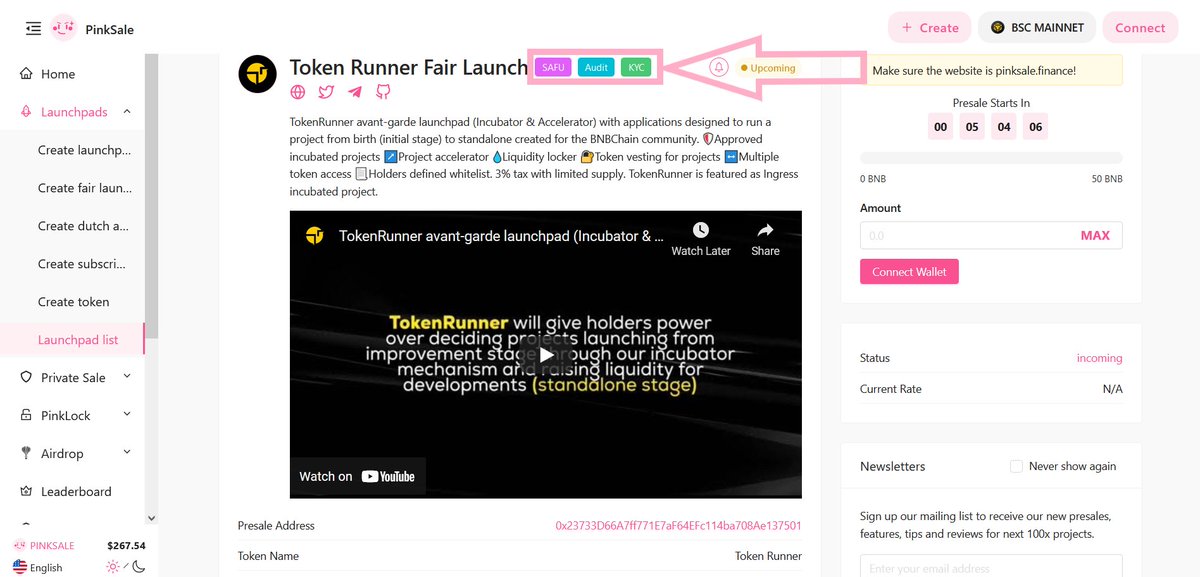 PinkSale (Pink Ecosystem) (@pinkecosystem) on Twitter photo 👉 Congratulation from us here at #Pinksale to the <a href="/tokenrunner_net/">TokenRunner</a> team on successfully gaining a #Safu badge.
👌🏻 #Safu badges are only granted to project teams once they have completed each criteria set out by us at Pinksale.
🚀 Check them out below:
pinksale.finance/launchpad/0x23… 👉 Congratulation from us here at #Pinksale to the <a href="/tokenrunner_net/">TokenRunner</a> team on successfully gaining a #Safu badge.
👌🏻 #Safu badges are only granted to project teams once they have completed each criteria set out by us at Pinksale.
🚀 Check them out below:
pinksale.finance/launchpad/0x23…