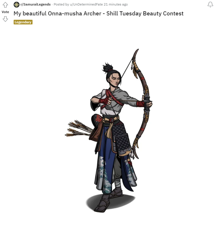 Jump over to our subreddit reddit.com/r/SamuraiLegen… and participate in the Beauty Contest guys! There are 2 crates on the line as per usual. May the prettiest Onna-mushas win! 👑 #BecomeLegend