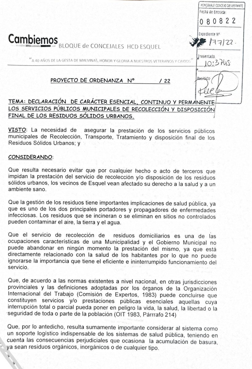 BloqueEsquel's tweet photo. 🏛️| El día de ayer presentamos un Proyecto de Ordenanza que declara de carácter esencial, continuo y permanente los servicios públicos municipales de recolección, disposición y tratamiento de los residuos solidos urbanos.✅ https://t.co/29ZRcg0Phl