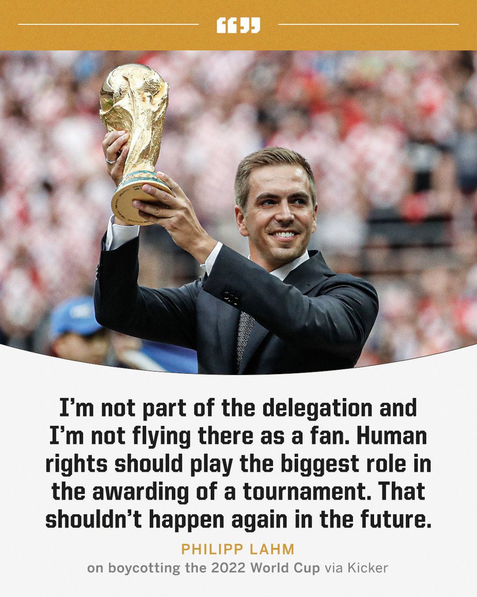 ESPNFC's tweet image. Philipp Lahm says he will be boycotting the 2022 World Cup in Qatar.